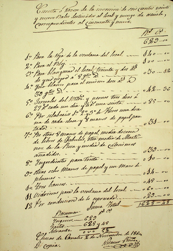 Cuenta o razón de la inversión de 629 reales destinados al local y menaje de la escuela del año 1859 Cuenta o razón de la inversión de 629 reales destinados al local y menaje de la escuela del año 1859