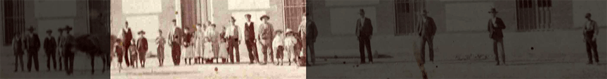 Recorte de la fotograf&iacute;a de la inauguraci&oacute;n del edificio dedicado a Ayuntamiento, Escuelas P&uacute;blicas y Viviendas para los profesores de principios de mayo de 1904. En la parte iluminada se aprecian un grupo de ni&ntilde;os y ni&ntilde;as que probablemente ser&iacute;an los alumnos y alumnas de las escuelas junto a sus profesores.